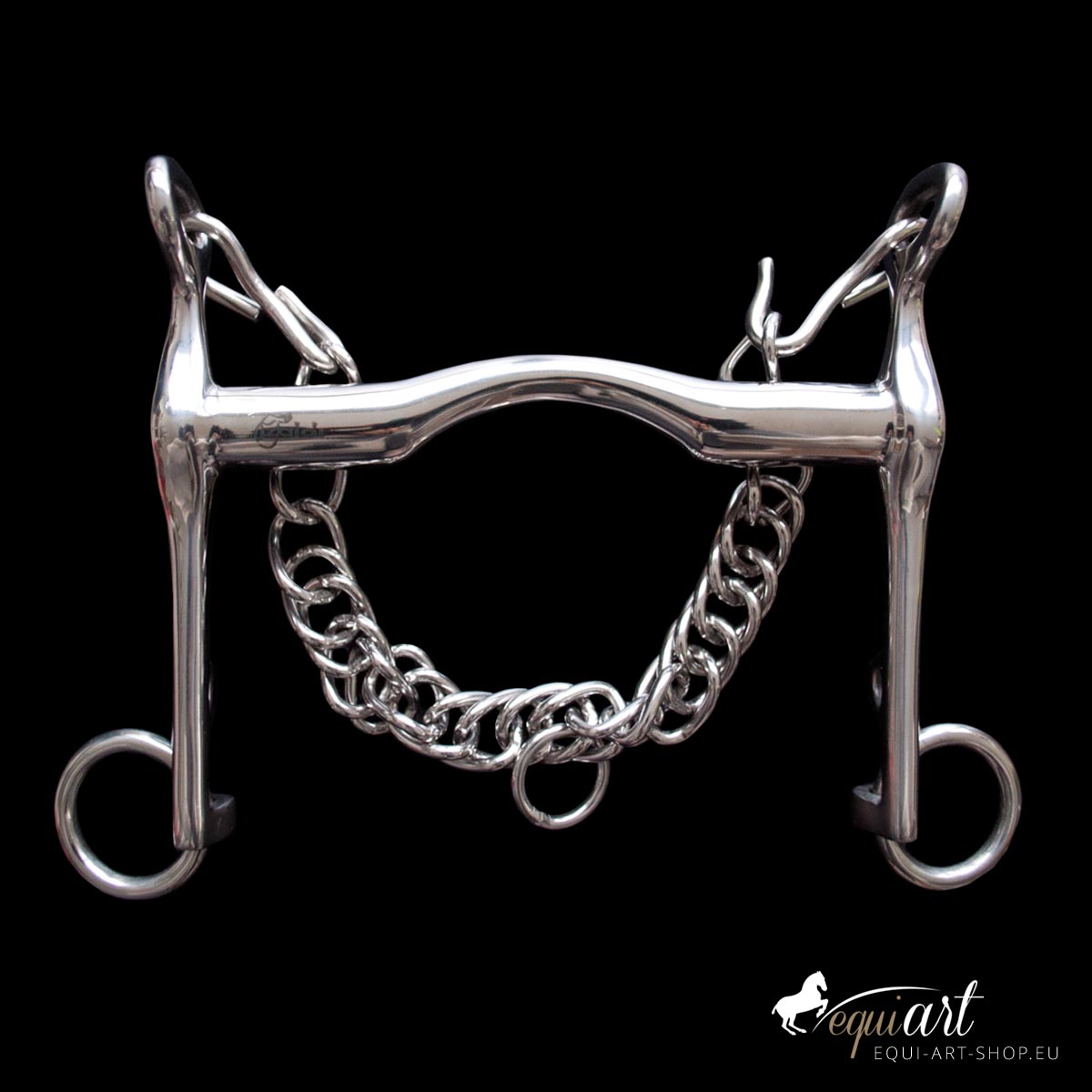 Zaldi Dressurkandare 13,5 cm | Silber | Stärke 17 mm | Wenig Zungenfreiheit | Mit Kinnkette | Kurze Anzüge | Kandarengebiss für Dressur